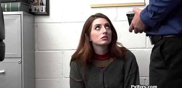  Redhead Aria Carson bouncing on officers dick